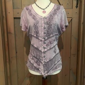 Vintage Sacred Threads lavender Button-Down Shirt with tie back